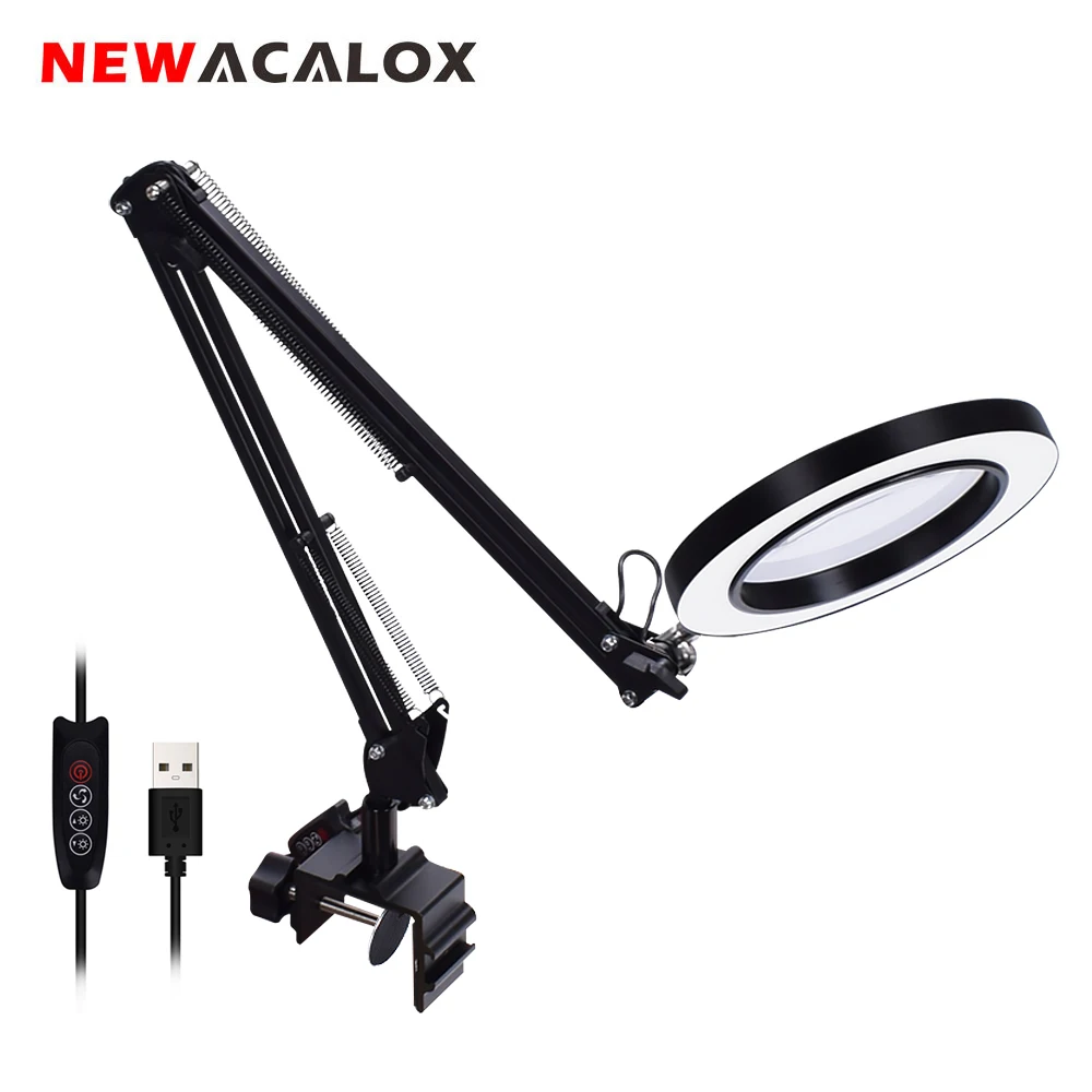 Лупа с подсветкой NEWACALOX 3 цвета USB 5X настольная лампа увеличительное стекло третья