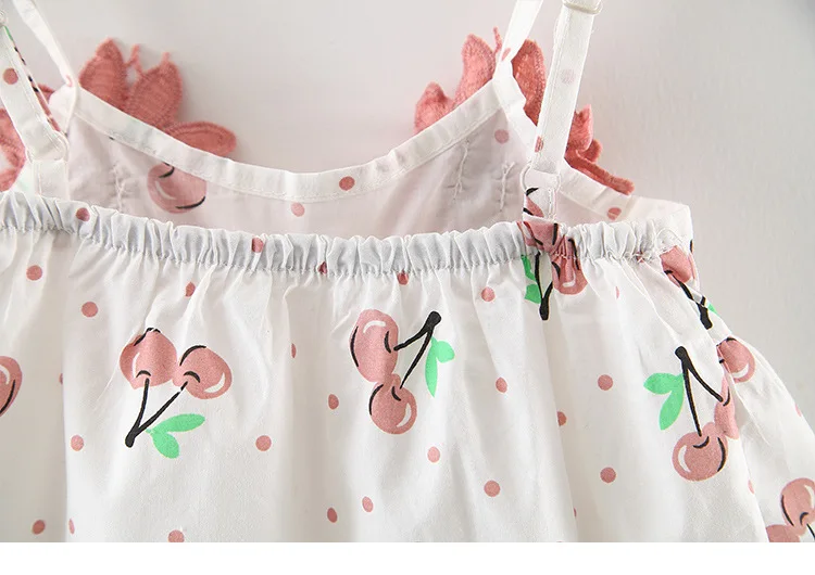 Летнее платье для маленьких девочек Детское с вишневым принтом без рукавов