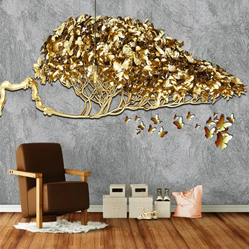 

Custom 8D Wallpaper Mural Golden Money Tree Nordic Gold Foil 3D Three-dimensional Layered Modern Background Wall