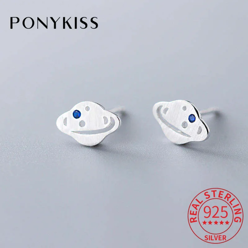 PONYKISS 100% стерлингового серебра 925 пробы голубой циркон серьги-гвоздики простые
