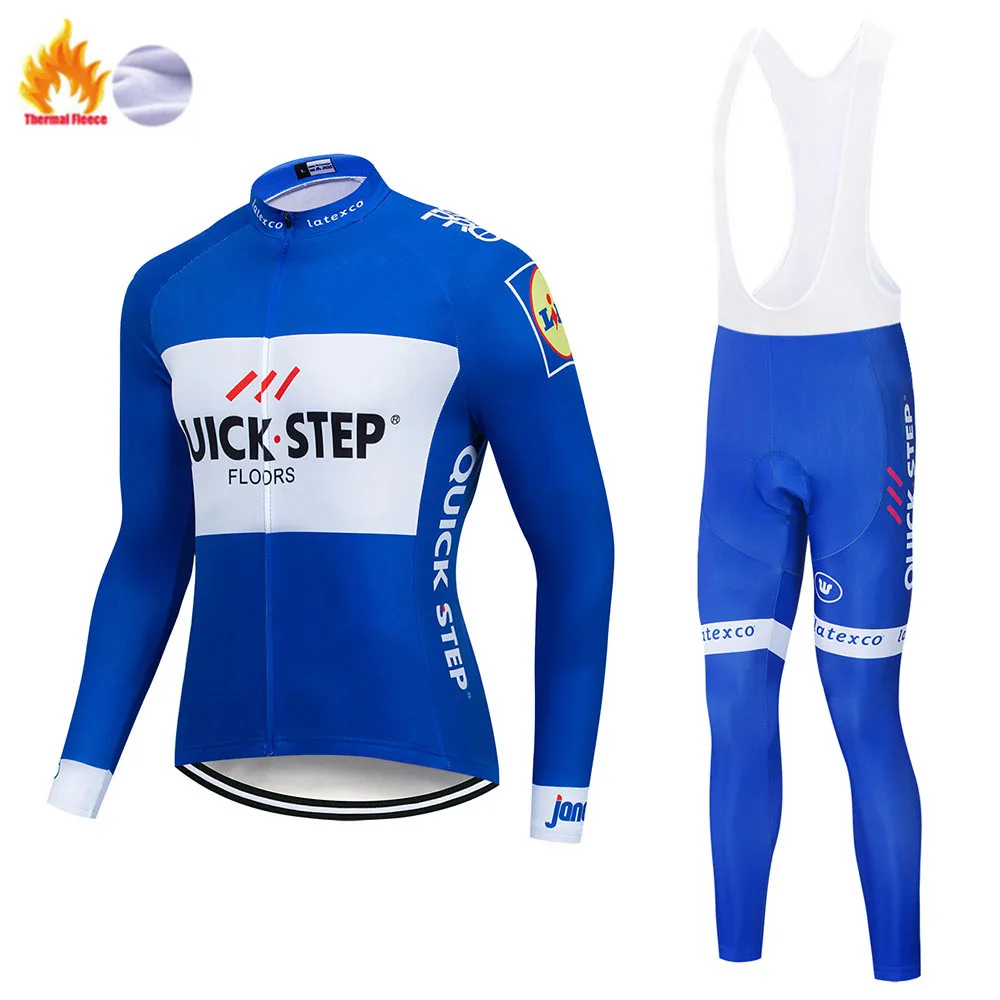 Quick step Pro Team зимний теплый флисовый длинный комплект одежды для мужчин, Велоспорт Джерси, нагрудник, велосипед, Ropa Ciclismo, велосипедная одежда
