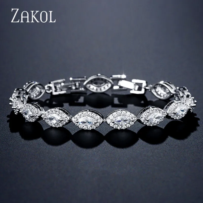 ZAKOL Модные Изящные браслеты с кубическим цирконием, браслет для женщин, свадебные ювелирные изделия для невесты, FSBP2125
