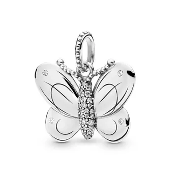 

100% 925 Sterling Silver Silver Butterfly Flying Simple Fashion Pendant Fit Pandora Women Bracelet & Necklace Diy Jewelry