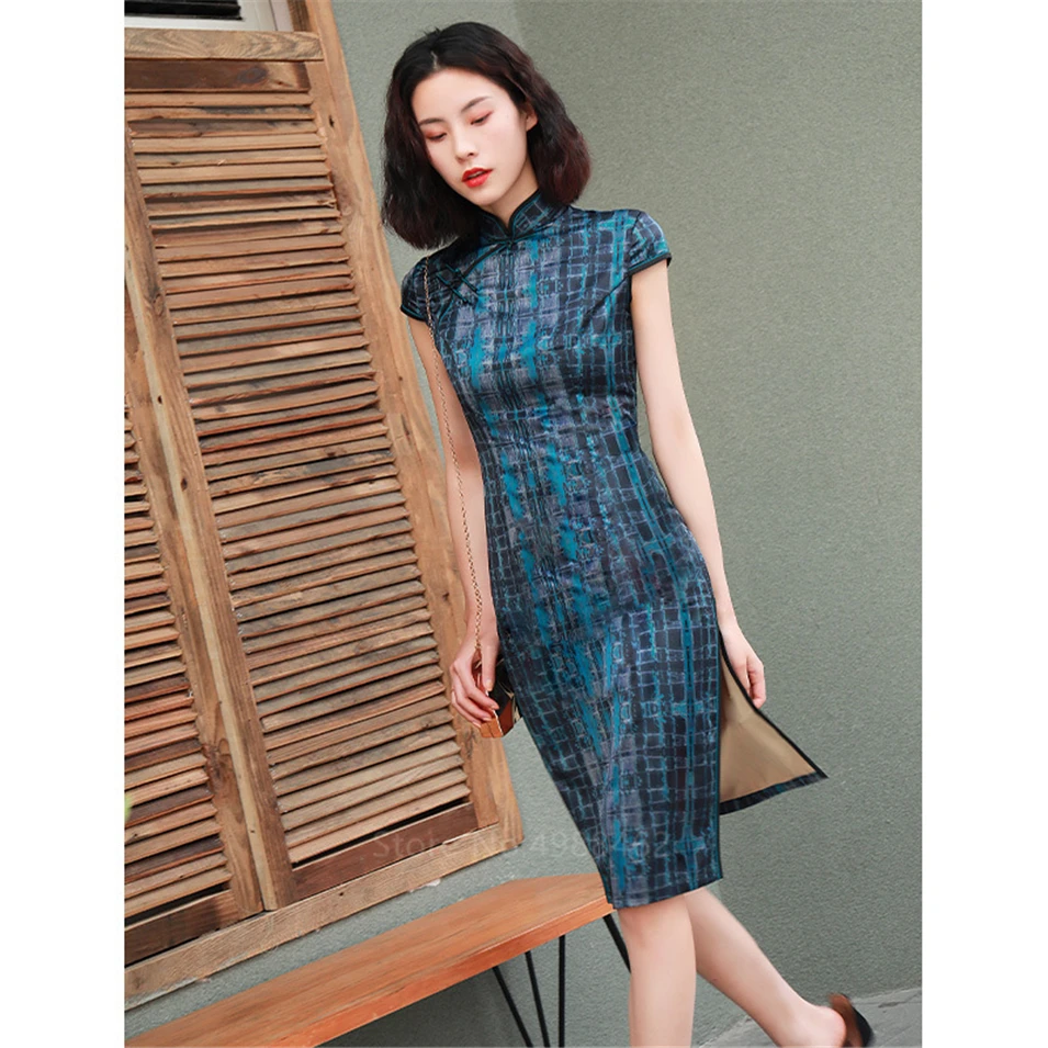 Китайское традиционное платье Cheongsam Qipao для женщин и девушек, вечерние, свадебные, модные, винтажные, Ретро стиль, журавль, цветочный принт, атласное короткое платье