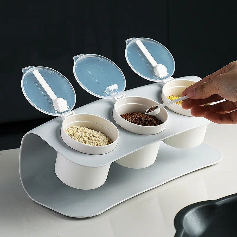 

Seasoning Box Set Kitchen Household Three Compartment Combination Multi Functional Condiment Storage Box