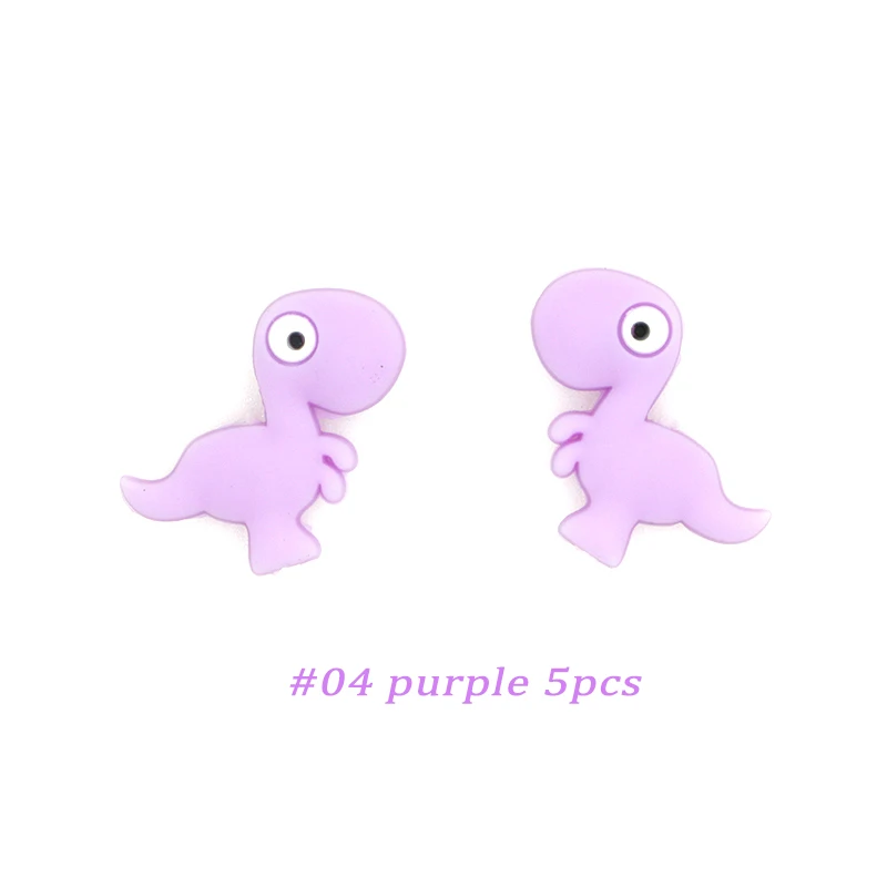 04 Purple 5pcs Kovict, 5/10 шт, 30 мм, милые мини-динозавры, силиконовые бусины, животные, Детские Прорезыватели, Детские Прорезыватели для зубов, бусинки для самостоятельного изготовления ожерелья, аксессуары, игрушки - Цвет: 04 Purple 5pcs