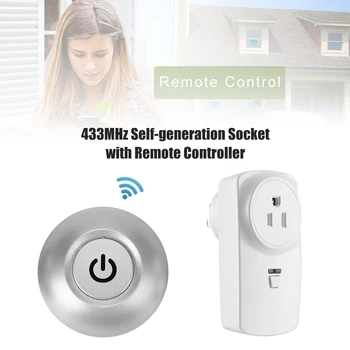 

433MHz Smart Plug Wireless Remote Control Power Socket Outlet Kinetic Powered 1 Button RF Transmitter for Light Router TV Fan