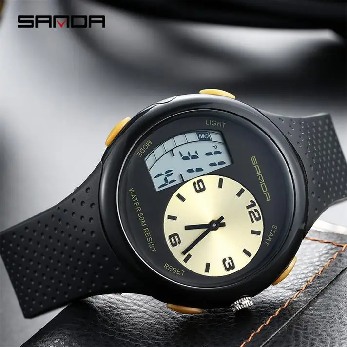 2020 Sanda Waterproof Men's Sports Watch Outdoor Casul Luminous Digital Watches Dual Display Silicone Electronic Calendar Alarm 