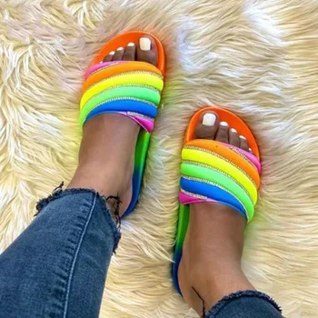 

New Design 2020 Dropship Summer Shoes Woman Slippers Female Slip On Mix Color INS Beach Vacation Slippers Women Shoes