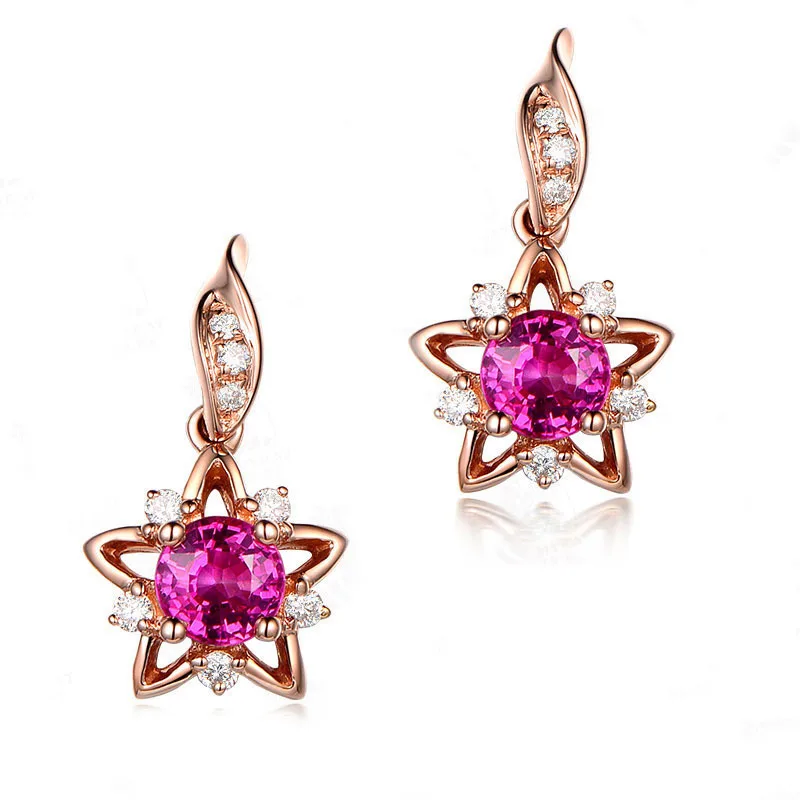 

14K Gold Red Brincos Drop Diamond Earring for Women 14K Rose Gold Jade Perola Boucle Gemstone Perle Orecchini Garnet Earrings