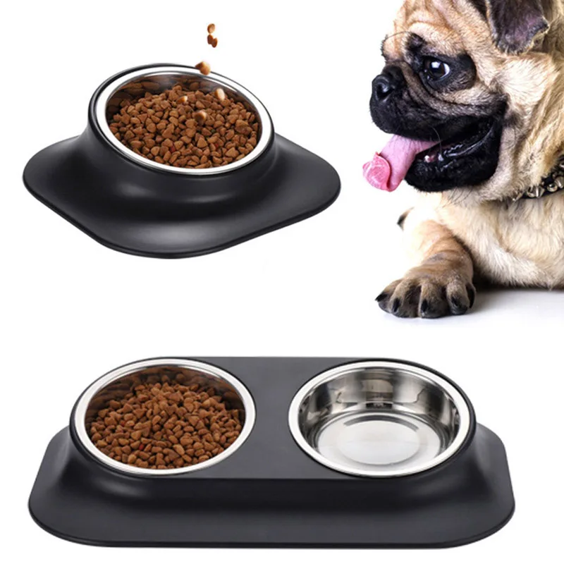 Antislip Dog Bowl Stainless Steel Cat Bowl Dog Food Water Bowls With Silicone Mat Durable Double Single Pet Feeding Feeder Bowl