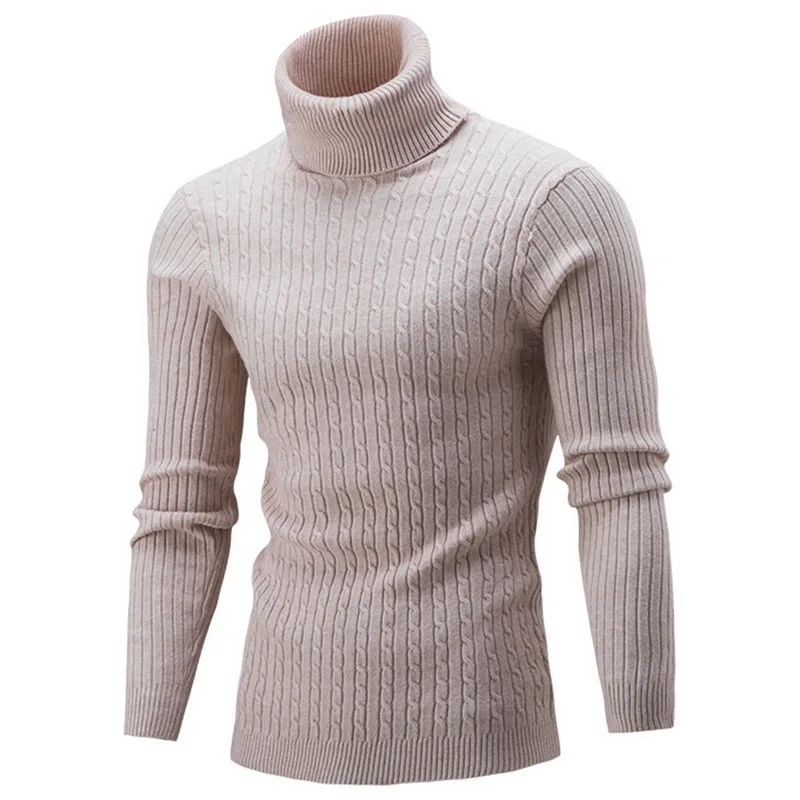 Sfit 2020 Spring Warm Turtleneck Sweater Men Fashion Solid Knitted Mens Sweaters Double Collar Slim Pullover 2