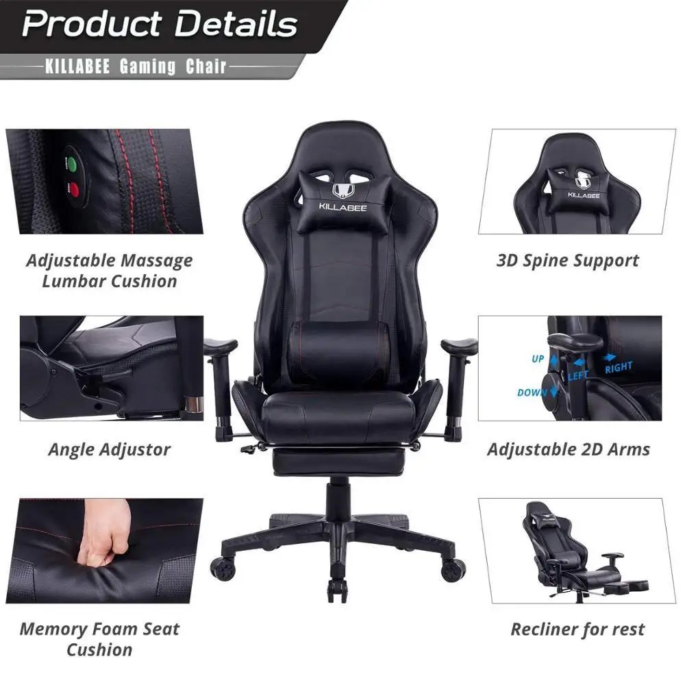 Wb8204 Black Killabee Gaming Chair With Footrest Office Chairs
