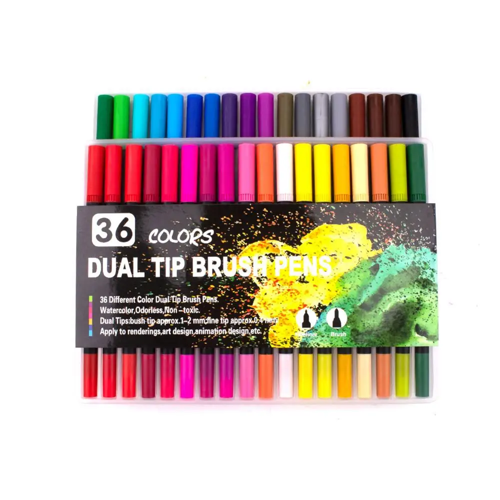 36 Colors Black Акварельная ручка, кисть, маркеры, двойной наконечник, Fineliner, Рисование для bullet Journal, маркеры для творчества 12 24 36 48 60 72 100 120 цветов, ручки - Color: 36 Colors Black