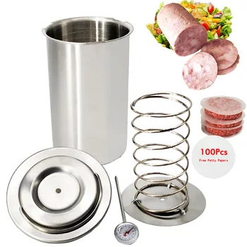 

Ham Maker 304 Stainless Steel Meat Press Maker Sandwich With Thermometer and 100 Pcs Patty Papers