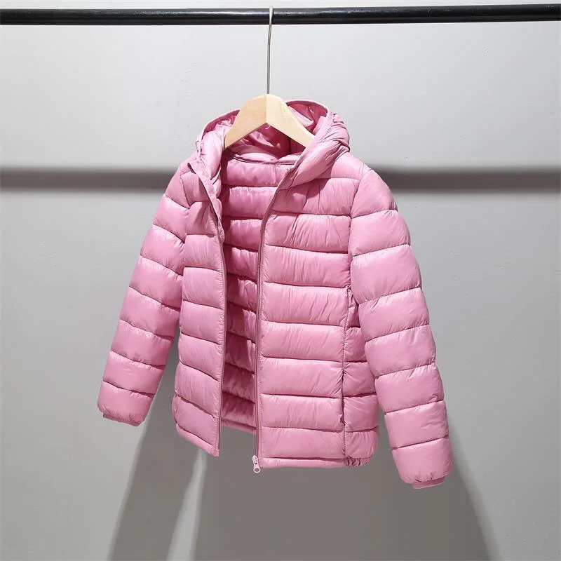 Pink Зимняя куртка для девочек и мальчиков ростом от 100 до 160 см, Детская куртка пуховое пальто с капюшоном зимняя детская куртка весенне-осенняя верхняя одежда для малышей - Цвет: Pink
