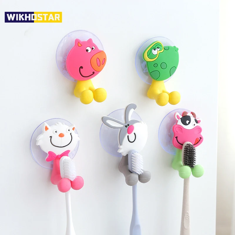 Toothbrush-Holder Storage-Rack Suction-Cup Bathroom-Organizer Wall-Mounted Cartoon