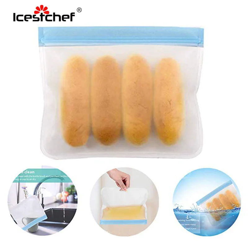 

ICESTCHEF Reusable Storage Bags Food Grade PEVA Bags Zip Lock LeakProof Container Vegetable Fruit Fresh Preservation Bag