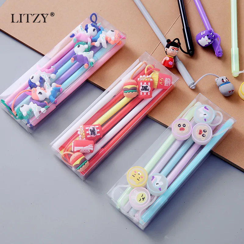 LITZY 6pcs/set Erasable Gel Pen Kawaii Unicorn Animal Erasable Pen Set for School Office Stationary Supplies Cute Pendant Pen