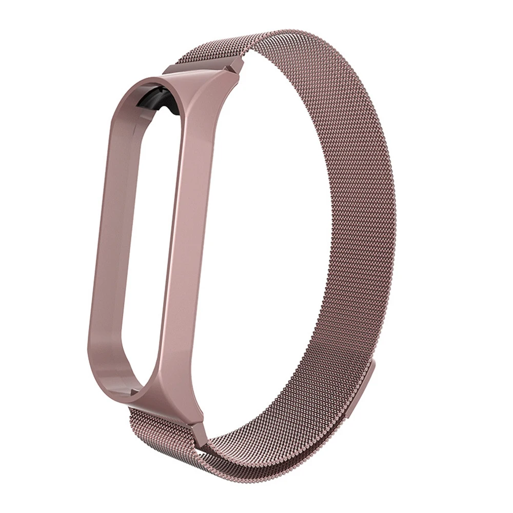 Умный браслет на запястье ремешок для Xiaomi mi 3 4 для mi Band 4 3 ремешок металлический браслет ремешок из нержавеющей стали - Цвет: Розовый
