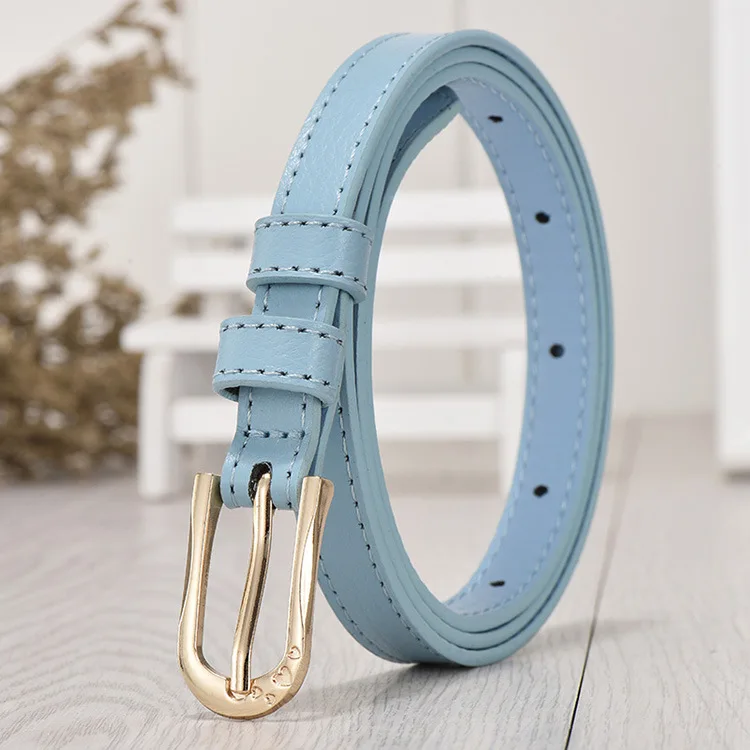 light blue AWAYTR ремень для конфет кожаный пояс классический винтажный Пряжка Модный женский ремень высокое качество металлическая пряжка восемь цветов - Цвет: light blue