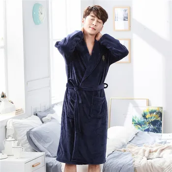 

Soft Nightgown Men Flannel Robe Oversize Bathrobe Warm Kimono Gown Sleepwear Casual Intimate Lingerie Autumn Winter New Homewear
