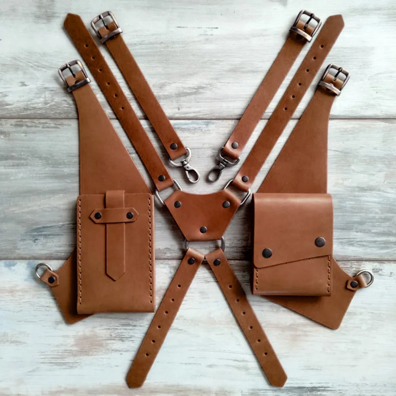 Steampunk Medieval Leather Shoulder Bag Vintage Phone Case Wallet Double Pocket Holster Festival Viking Pirate Costume Purse Men