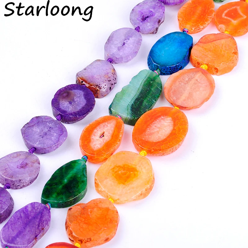 

Top Quality Semi-precious Multicolor Oval Geode Quartz Crack Natural Agata Stone Beads DIY Jewelry Making For Jewelry Crafts