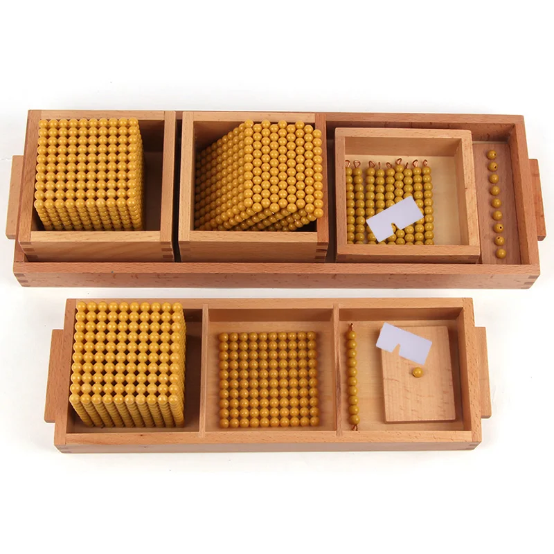 

Montessori Golden Beads Unit Ten Hundred Thousand Decimal System Learning Tools Introduction of Quantity/ Symbols Tray Math Toys