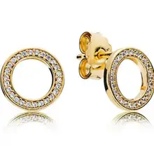Оригинальные 925 пробы серебряные серьги Золотые сверкающие круглые навсегда Кристальные серьги-гвоздики для женщин подарок модные ювелирные изделия