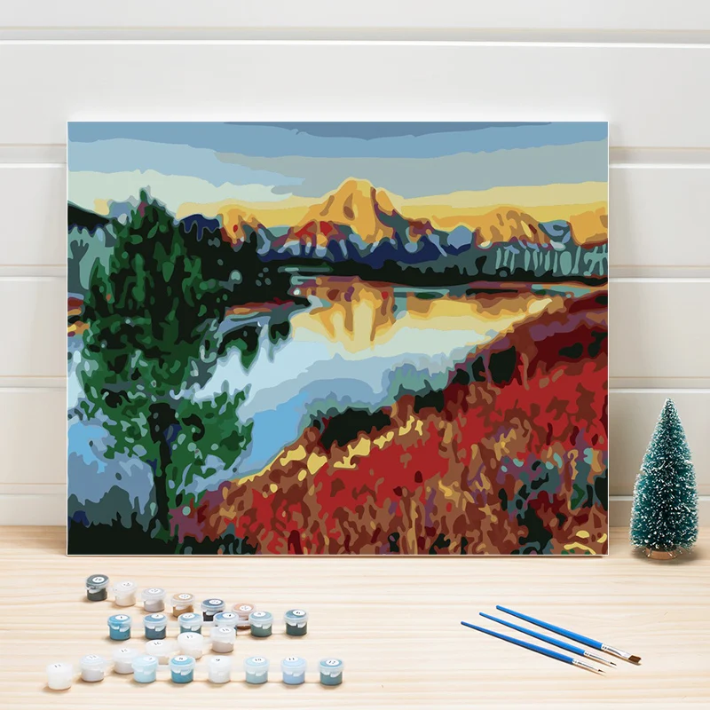 

Drawing By Number Mountain Lake Natural Scenery 40x50CM Paints Acrylic Canvas Painting Numbers Kit Wall Pictures For Living Room
