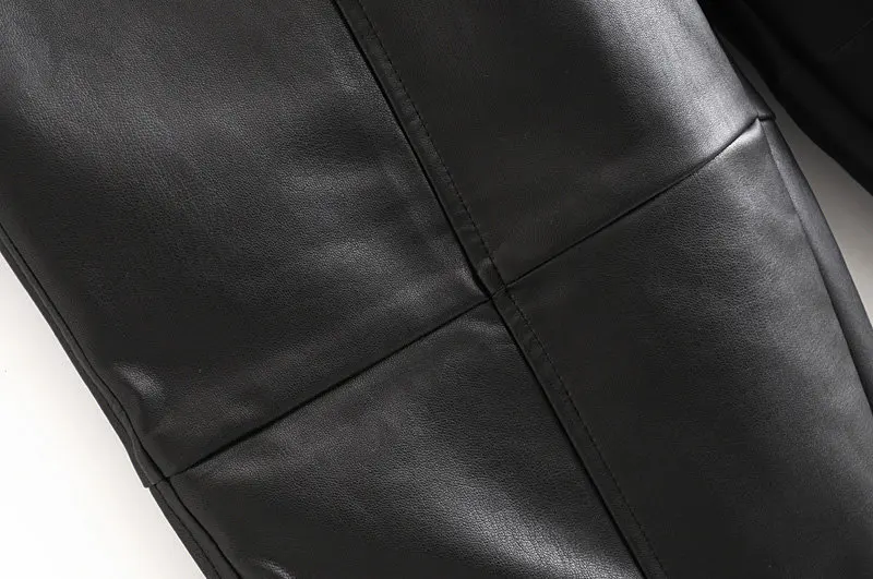 KZ139 новые осенние короткие эластичные манжеты ноги pu кожаные брюки женские черные повседневные брюки