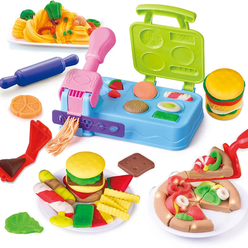 

Children'S Educational DIY Multi-functional Hamburger Machine Plasticene Colored Clay Mould Tool Kit Ice Cream Noodles Clay