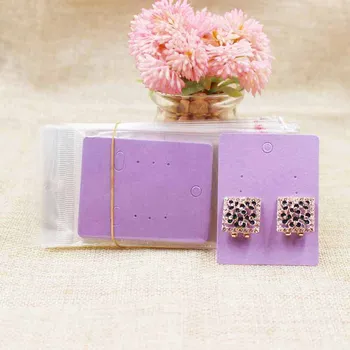 

Wholesale purple/pink/beige blank earring display card stud earring packing tag card 200pcs +200pcs plastic bag per lot
