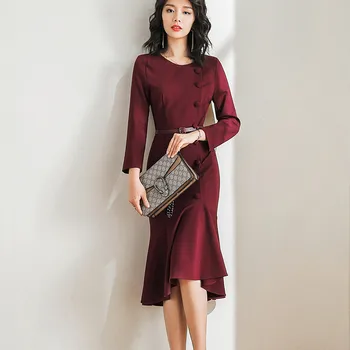 

Spring 2020 Elegant New Ladies Dresses Fashion Korean Office Vintage Dress Party Midi Woman Clothes Vestido Mujer KJ1956