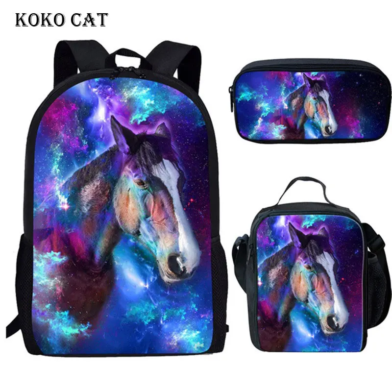 3 Pcs/set Children Schoolbag Crazy Horse Printed Preppy School Backpacks for Adolescent Girls Book Bag Boys Mochila Escolares | Багаж и