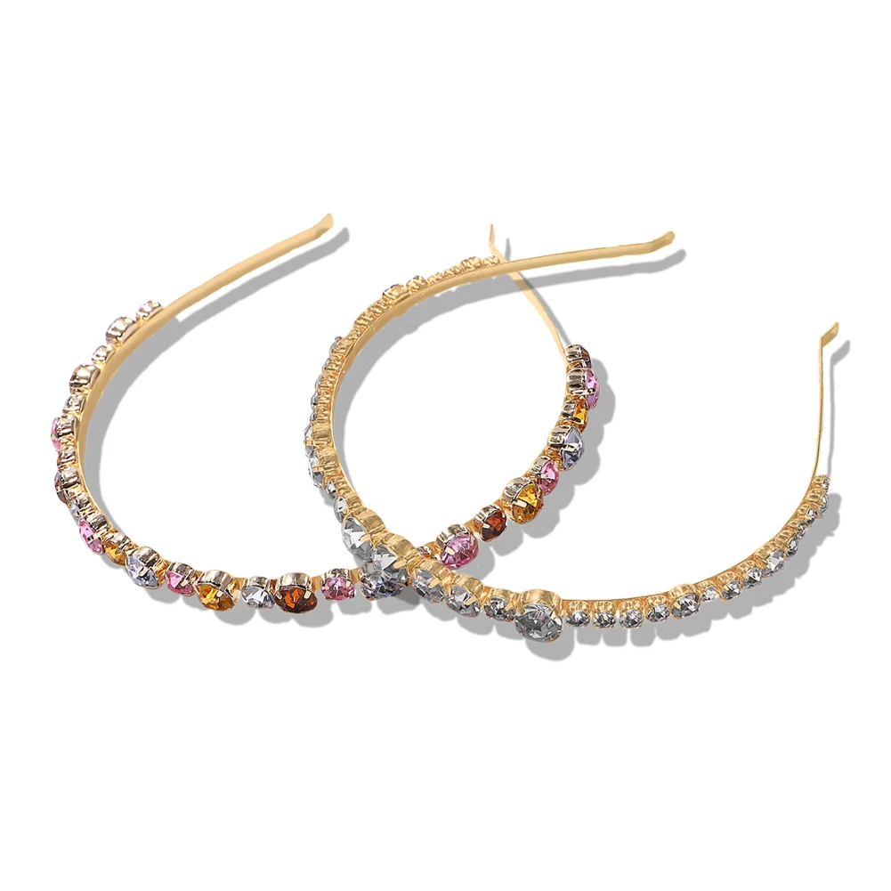 Trendy ZA Full Crystal Headbands For Women Colorful Rhinestone Hairbands Bridal Shining Hair Hoop Party Wedding Hair Accessories - Metal color: 4