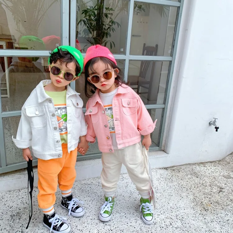 

2020 Spring Clothing Children New Style Coat Men And Women Children Korean-style Jeans Coat Unisex Style Short Embroidered Jacke