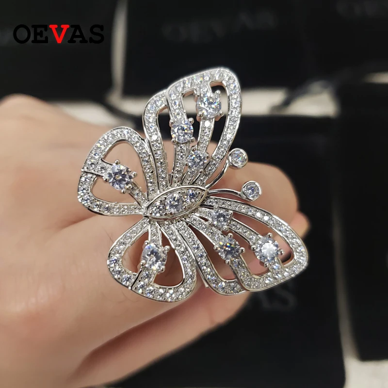 OEVAS Твердые бриллиантовые серебряные кольца в виде бабочки из