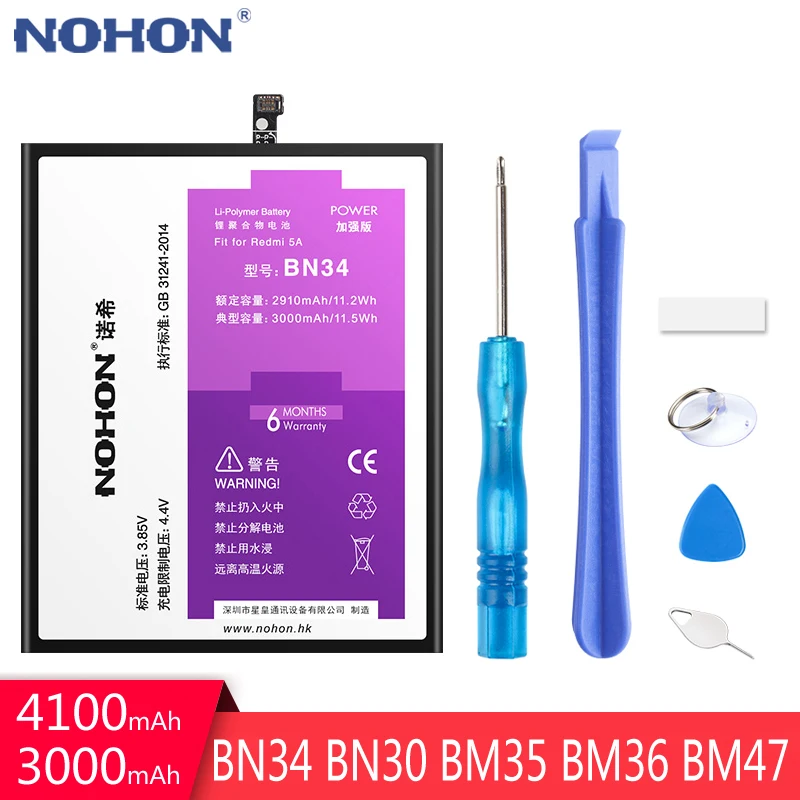 NOHON BN34 BN30 BM35 BM36 BM47 батарея для Xiaomi Redmi 5A 4X 4A 3S 3 Mi 4C 5S замена Мобильный телефон