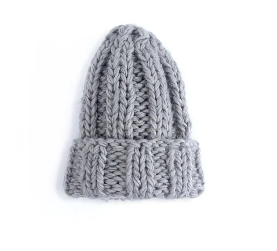 Осенне-зимняя женская шапка Skullies Beanies однотонная вязаная теплая Модная модная шапка - Цвет: Серый