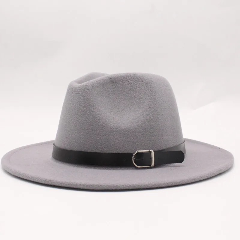 Winter Autumn Black Men Wool Fedora Hat Wide Brim Women Imitation Woolen Ladies Fedoras Jazz Hat Belt Caps Bowler Felt Hats - Цвет: 6