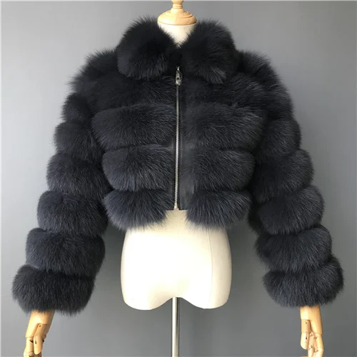 MAOMAOFUR пальто с натуральным лисьим мехом зимняя женская куртка из натурального меха на молнии с длинными рукавами женская куртка из натурального меха - Цвет: Dark grey