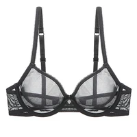 YBCG Sexy noir femmes soutien-gorge dentelle maille voir à travers les sous-vêtements Stretch creux Lingerie dentelle solide doux culottes soutiens-gorge pour les femmes 1