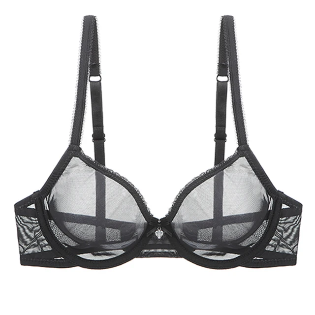 YBCG Sexy noir femmes soutien-gorge dentelle maille voir à travers les sous-vêtements Stretch creux Lingerie dentelle solide doux culottes soutiens-gorge pour les femmes 1