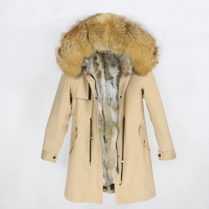 beige gold OFTBUY натуральный Лисий мех воротник парка с капюшоном зимняя куртка женская натуральный кроличий мех внутри Толстая теплая верхняя одежда Уличная Роскошная - Цвет: beige gold