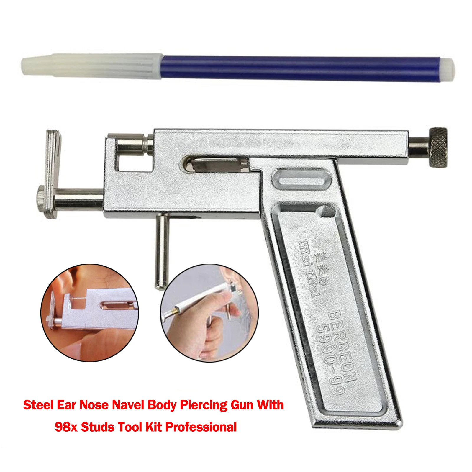 Artudatech Steel Ear Nose Navel Body Piercing Gun With 98x Studs Tool