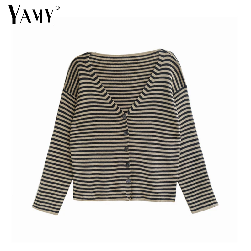 

Winter tops ladies striped sweater women knitted cardigan kawaii crop sweater striped cardigans cropped knit sweater korean Fall