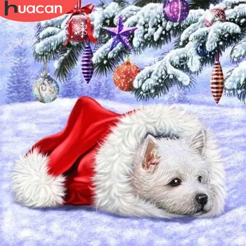 

HUACAN 5D DIY Diamond Embroidery Dog Full Square Round Craft Kit Sale Diamond Painting Animal Mosaic Winter Christmas Gift Art