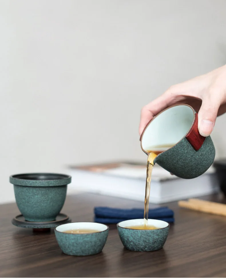 LUWU ceramic teapot gaiwan 2 cups tea sets portable travel tea set travel bag tea set